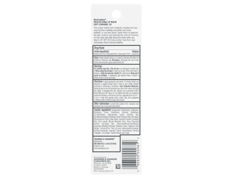 Neutrogena Revitalizing Lip Balm, SPF 20, Soft Caramel 50, 0.15 oz/4.2 g