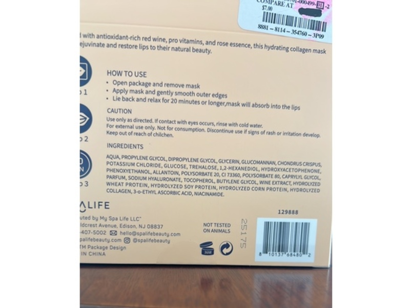 SpaLife Hydrating Collagen Lip Mask, 0.18 oz/5 g, 8 Count