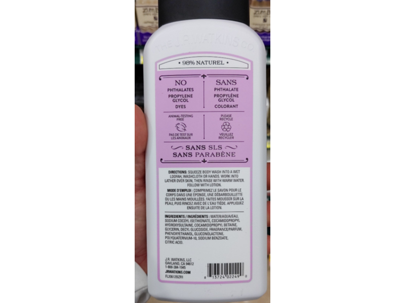 J.R.Watkins Body Wash, Lavender, 18 fl oz/532 mL