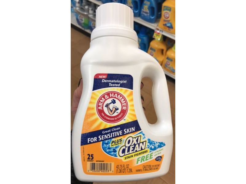 Arm & Hammer Plus OxiClean Liquid Laundry Detergent for Sensitive Skin, 43.75 fl oz/1.29 L/25 loads