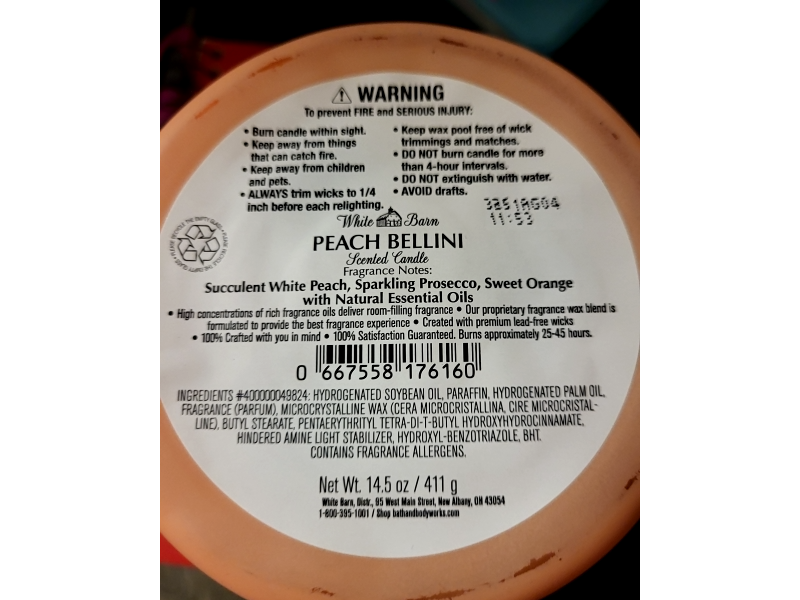 White Barn Peach Bellini Scented Candle, 14.5 oz/411 g