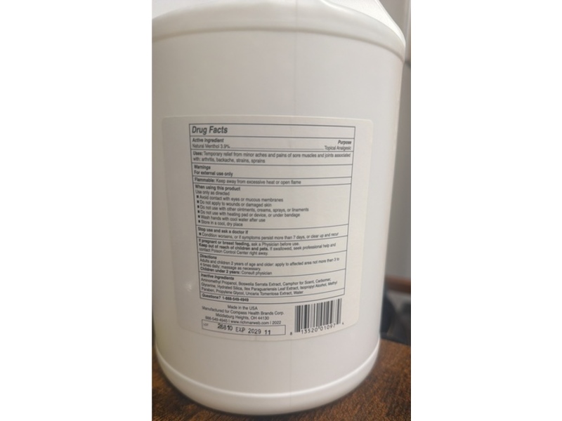 Richmar Subzero Cool Pain Relieving Gel, 1 Gallon/3.785 L