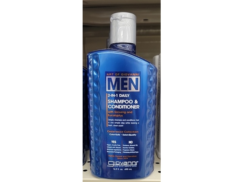 Giovanni Men 2-In-1 Daily Shampoo & Conditioner, Ginseng & Eucalyptus, 16.9 fl oz/499 mL