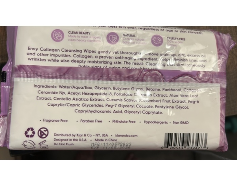Envy Anit-Aging Collagen Makeup Cleansing Wipes, 60 Count