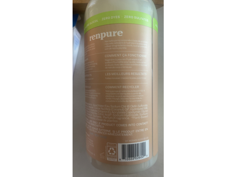 Renpure Moisturizing Body Wash, Coconut Milk & Vitamin E, 24 fl oz/710 mL