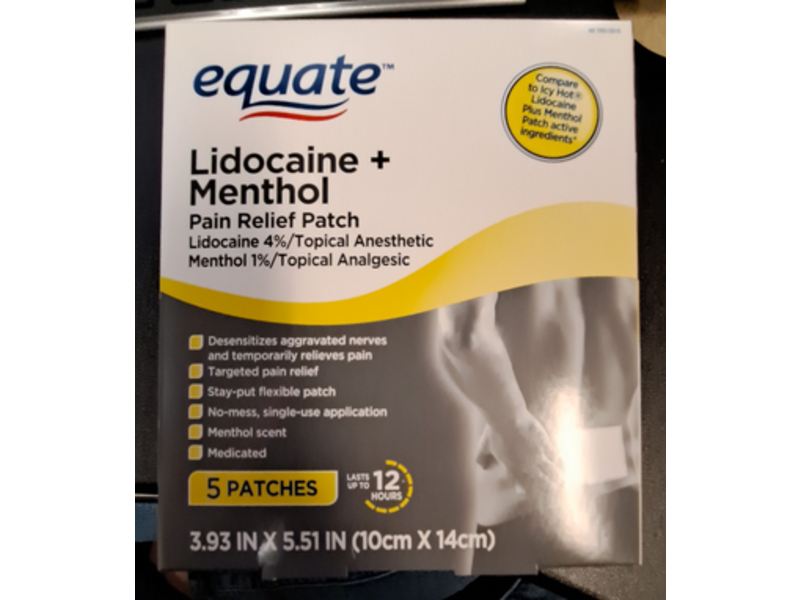 Equate Pain Relief Patch, Lidocaine + Menthol, 5 Count