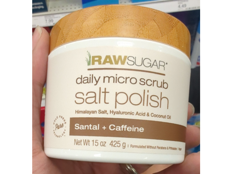 Raw Sugar Daily Micro Scrub Salt Polish, Santal + Caffeine, 15 oz/425 g