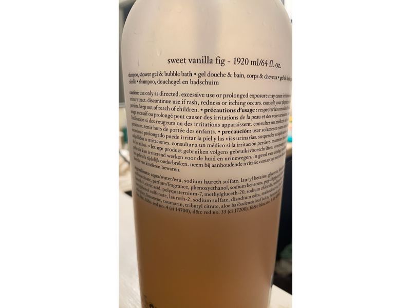 Philosophy Shampoo, Shower Gel & Bubble Bath, Sweet Vanilla Fig, 64 fl oz/1920 mL