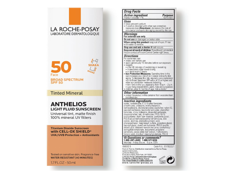 La Roche-Posay Anthelios Face Sunscreen, SPF 50, Tinted Mineral, 1.7 fl oz/50 mL