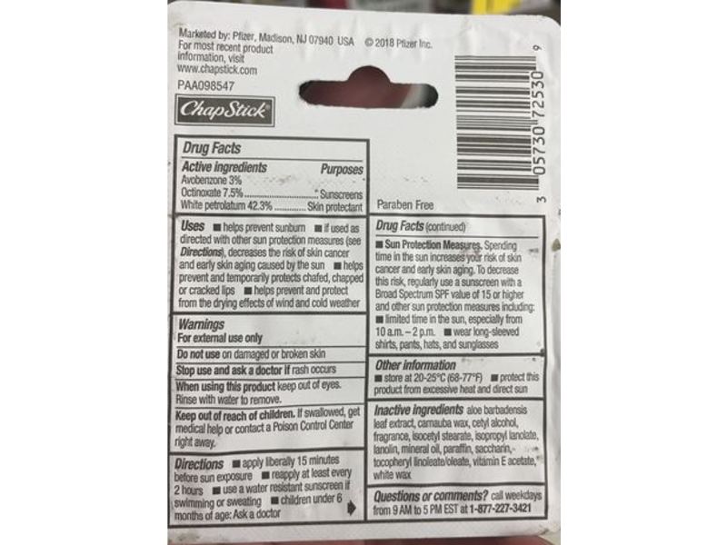 ChapStick Lip Moisturizer And Skin Protectant, Original, SPF 15, 0.15 oz, 12 Carded Pack Of 3 Sticks