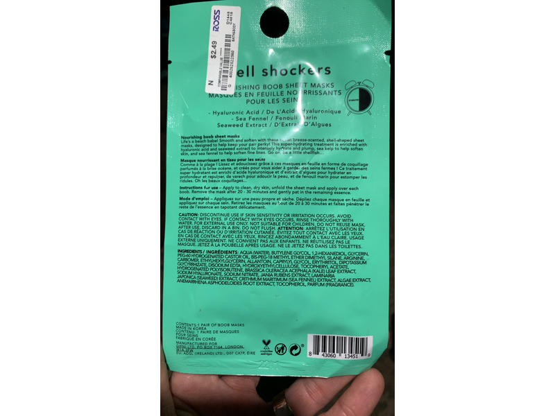 Holler & Glow Shell Shockers Printed Boob Sheet Mask, 0.50 fl oz/15 mL
