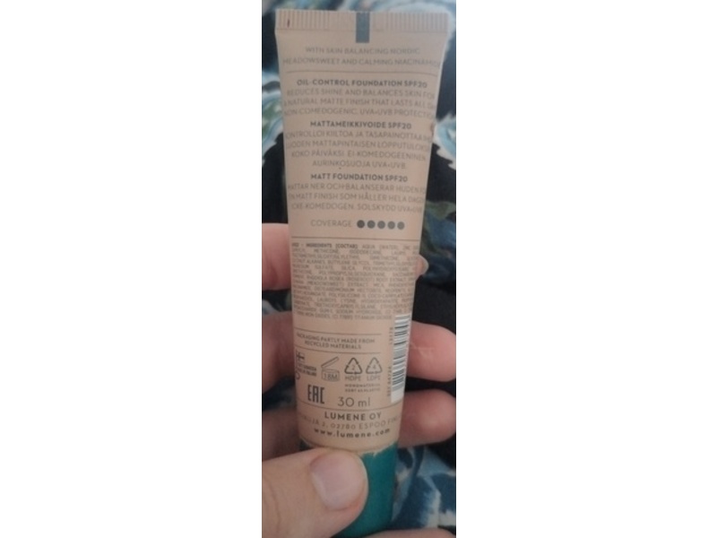 Lumene Matte Oil-Control Foundation, 1 Classic Beige, SPF20, 30 mL