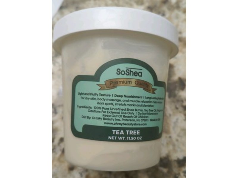 SoShea Whipped Unrefined Cold Processed Shea Butter, Tea Tree, 11.50 oz