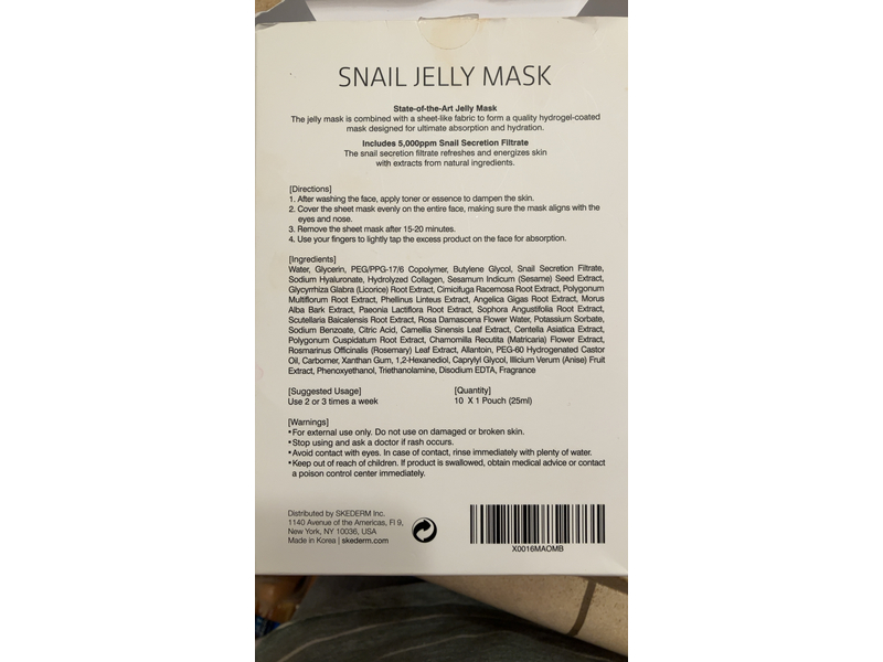 Skederm Snail Jelly Mask, 25 mL, Pack Of 10