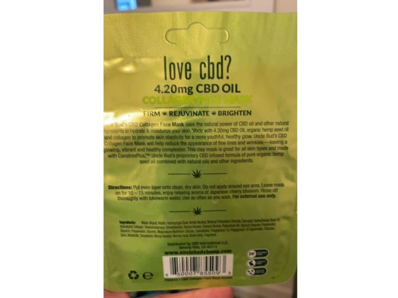 Uncle Bud's Collagen Face Mask, Japanese Cherry Blossom, 4.20 mg Cbd Oil, 0.36 oz/10 g