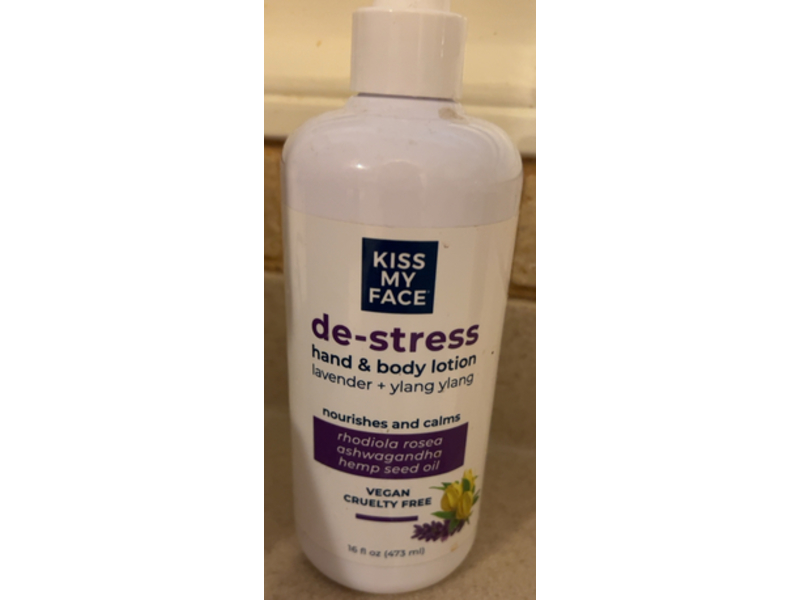 Kiss My Face De-Stress Hand & Body Lotion, Lavender + Ylang Ylang, 16 fl oz/473 mL