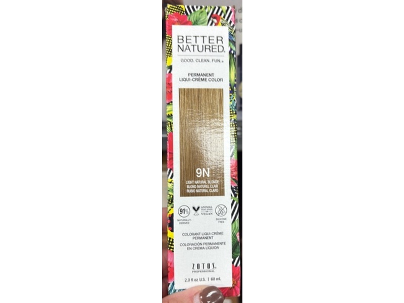 Zotos Professional Better Natured Permanent Liqui-Creme Hair Color, 9N Light Natural Blonde, 2 fl oz/60 mL