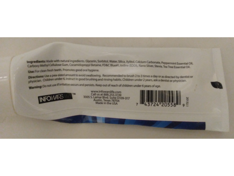 Infowars Super Blue Non-Fluoride Toothpaste, Iodine, 4 oz/113 g