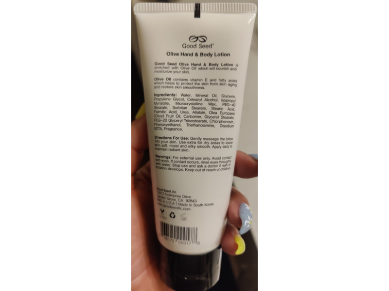 Good Seed Olive Hand & Body Lotion, 3.3 fl oz/100 mL