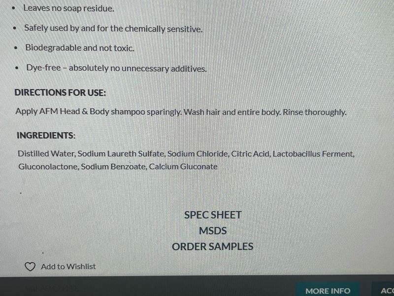 AFM Safe Choice Shampoo & Body Wash, 3.79 L