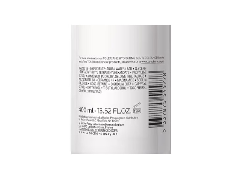 La Roche-Posay Toleriane Hydrating Gentle Cleanser, Niacinamide + Ceramides, 13.52 fl oz/400 mL