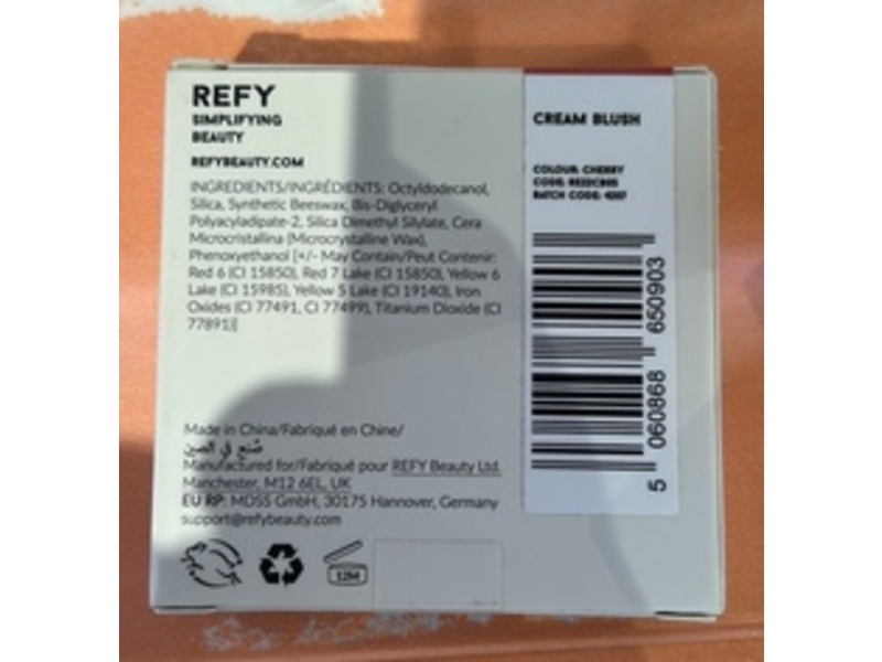 Refy Cream Blush, Cherry, 0.05 oz/1.5 g