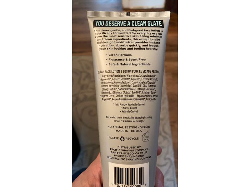Pacific Shaving Company Clean Face Lotion, Unscented, 7 fl oz/207 mL