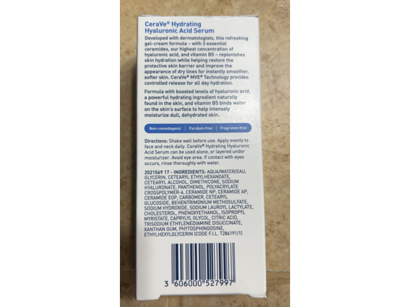 CeraVe Hydrating Hyaluronic Acid Serum, 1 oz/30 mL