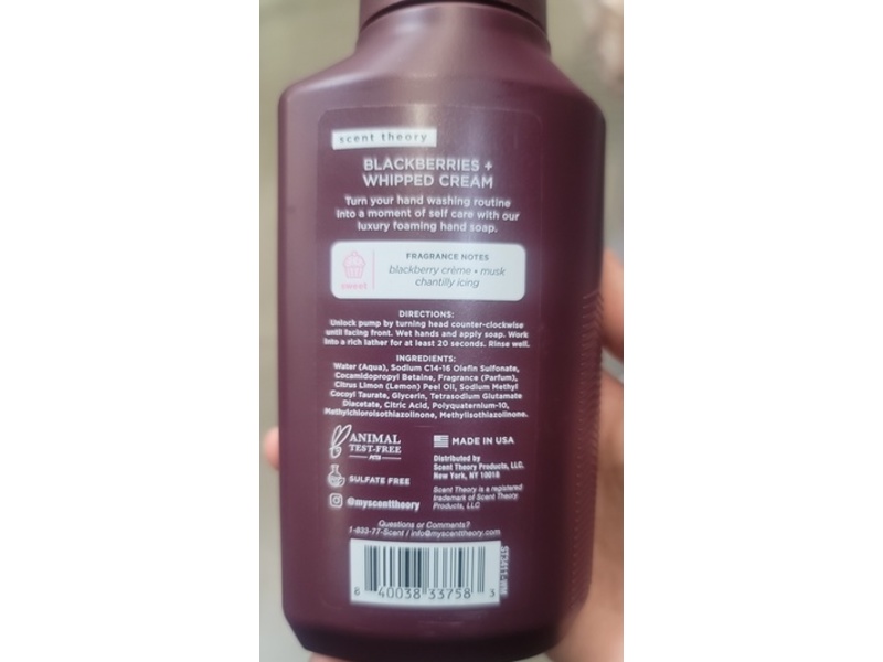 Scent Theory Foaming Hand Soap, Blackberries + Whipped Cream, 11 fl oz/325 mL