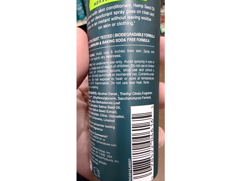 Jason Dry Spray Deodorant, Hemp Seed Oil + Aloe, 3.2 oz/90 g