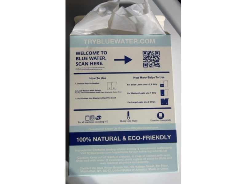 Blue Water Laundry Detergent Strips, Fresh Linen, 64 Loads