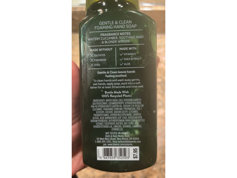 Bath & Body Works Gentle & Clean Foaming Hand Soap, White Cucumber & Mint, 8.75 fl oz/259 mL