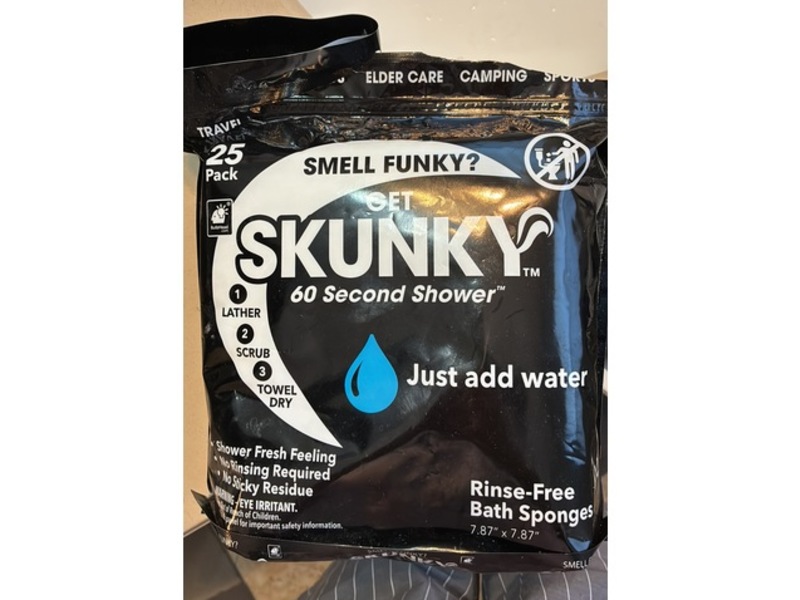 Skunky Rinse-Free Bathing Sponge Wipes, 25 Count, Pack Of 4