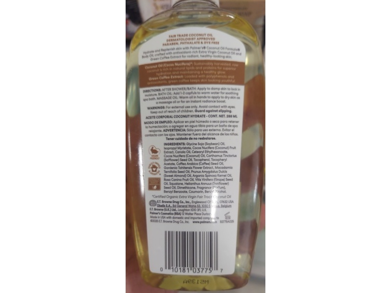 Palmer's Hydrate Body Oil, Coconut, 9.75 fl oz/288 mL