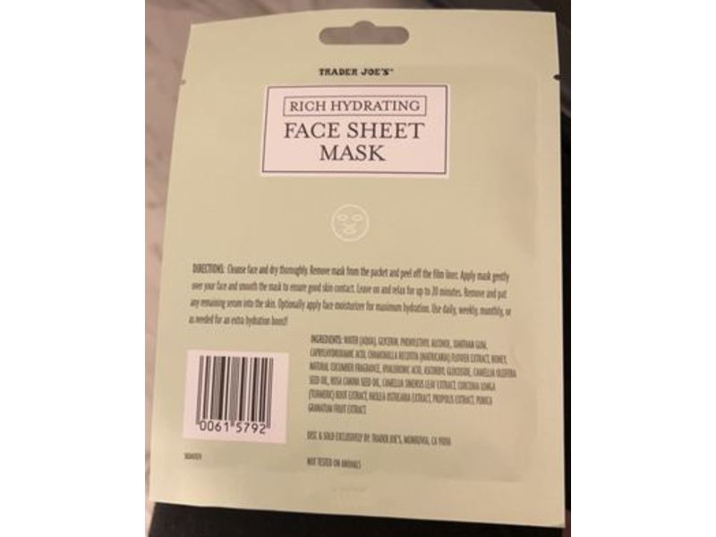 Trader Joe's Rich Hydrating Face Sheet Mask, 0.67 fl oz/20 mL, 1 Count