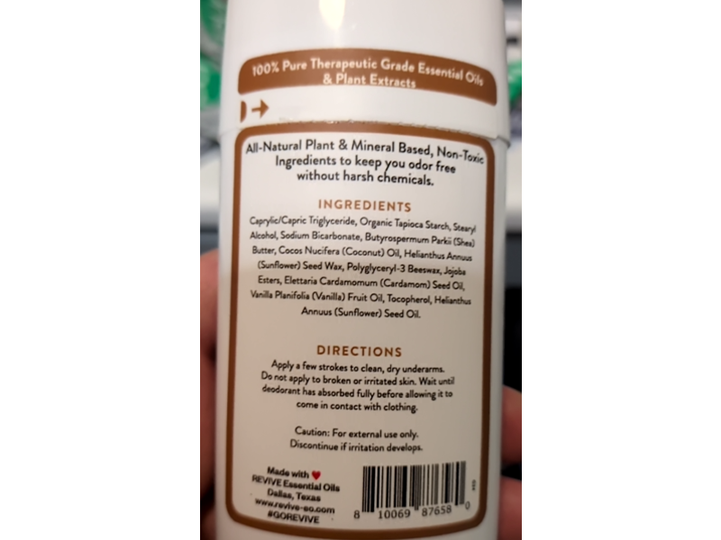 Revive Natural Deodorant, Cardamom & Vanilla, 2.65 oz/75 g