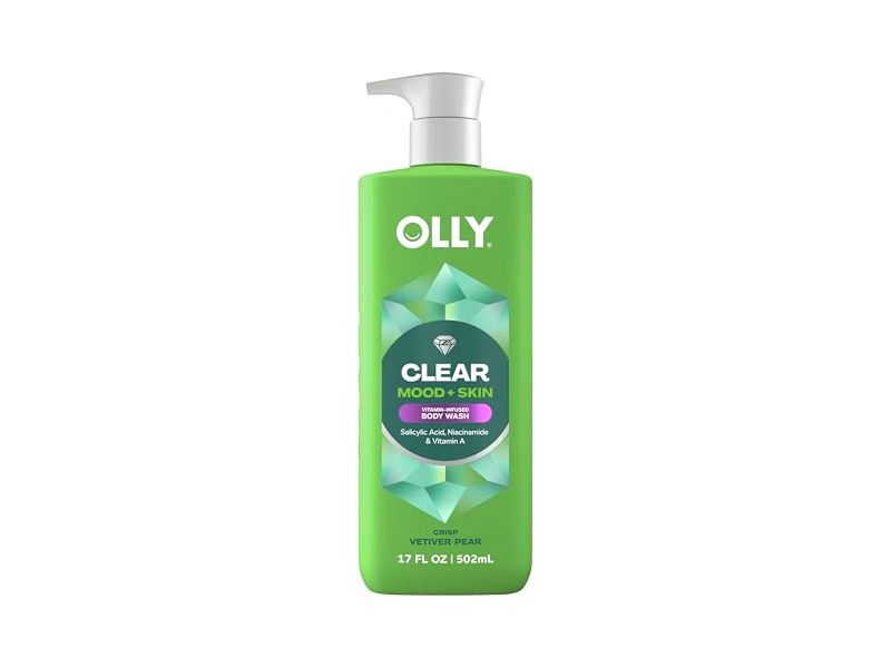 Olly Clear Mood + Skin Vitamin Infused Body Wash, Crisp Vetiver Pear, 17 fl oz/502 mL