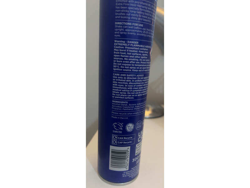 Superdrug Unperfumed Extra Firm Hold Hairspray, Pro Vitamin B5, 300 mL