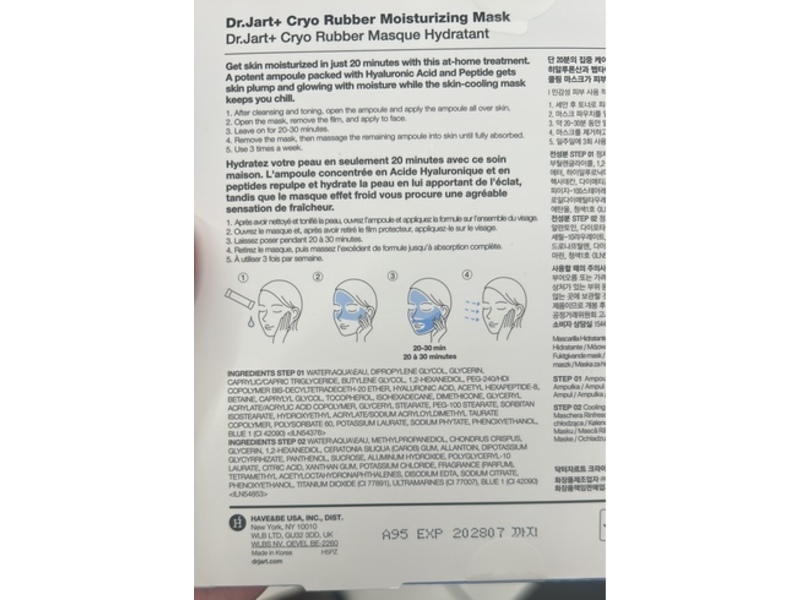 Dr. Jart+ Cryo Rubber Moisturizing Face Mask & Hyaluronic Acid Plus Peptides Ampoule Duo