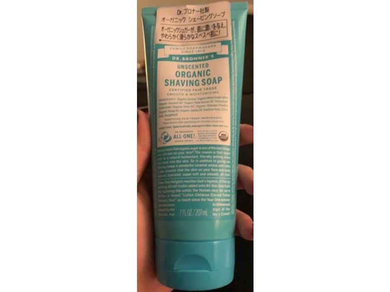 Dr. Bronner's Organic Shaving Soap, Unscented, 7 fl oz/207 mL