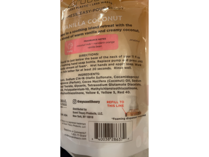 Scent Theory Foaming Hand Soap, Vanilla Coconut, 33 fl oz/975 mL