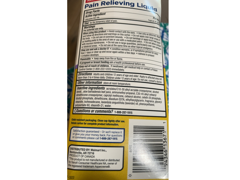 Equate Maximum Strength Pain Relieving Liquid, 4% Lidocaine, 2.5 fl oz/73 mL