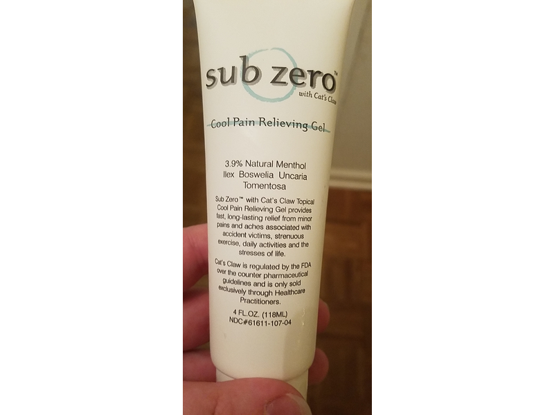 Sub Zero Cooling Pain Relieving Gel, 4 oz/118 mL