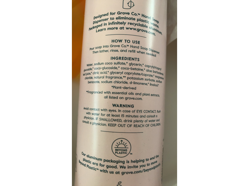 Grove Co. Gel Hand Wash, Pink Grapefruit & Raspberry, 13 fl oz/384 mL