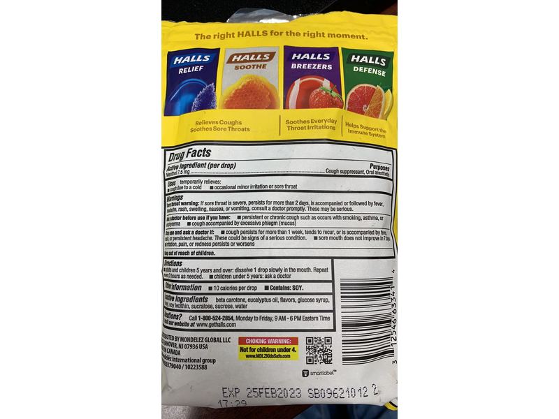 Halls Menthol - Cough Suppressant/Oral Anesthetic, Honey-Lemon, Drops, 40 ct.