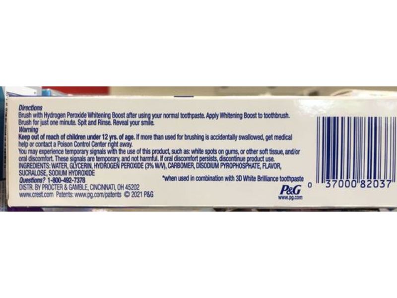 Crest 3D White Brilliance Fluoride Free Serum Toothpaste, 3% Hydrogen Peroxide, Whitening Boost, Fresh Mint, 2.3 oz/65 g