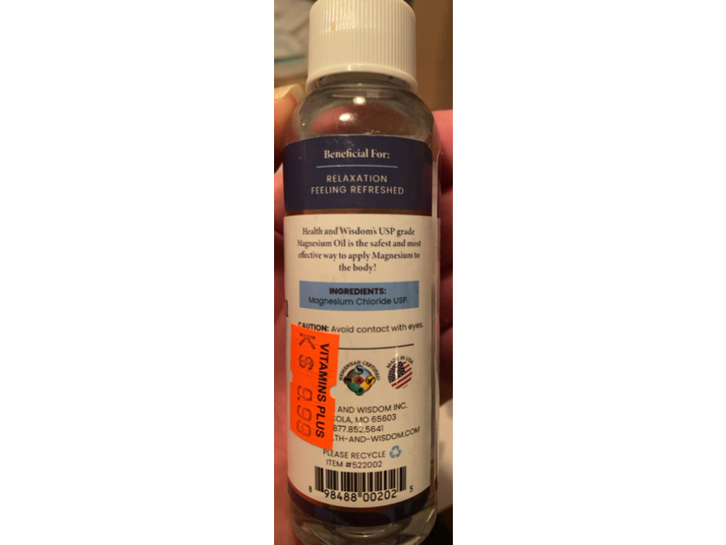 Health & Wisdom Natural Pure Topical Magnesium Oil, 2 fl oz/59 mL