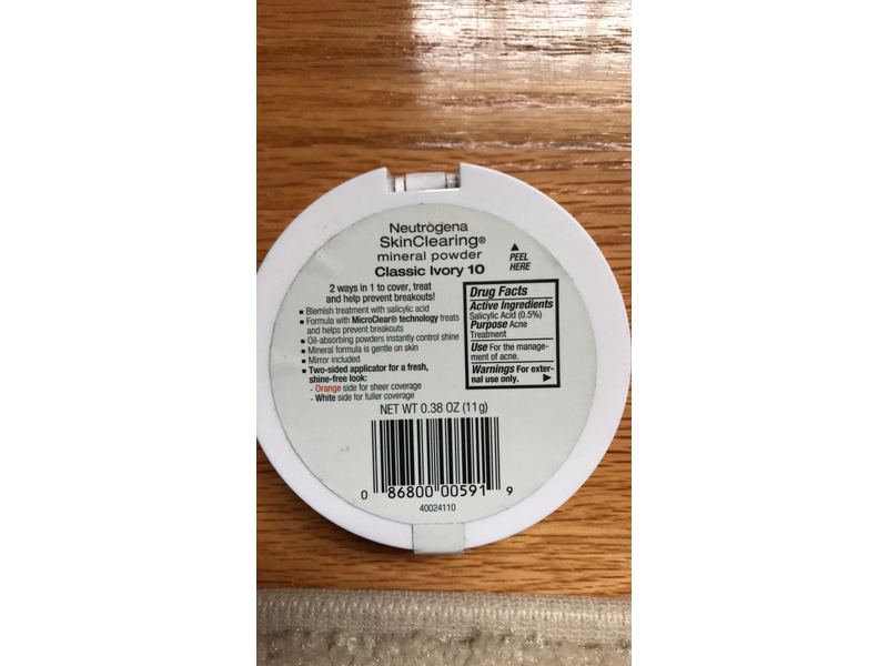 Neutrogena Cosmetics Skin Clearing Mineral Powder, Classic Ivory 10, 0.38 oz/11 g