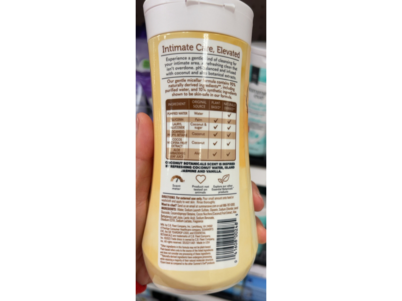 Summer's Eve Essential Botanicals Daily Gentle Wash, Coconut & Aloe Extracts, 12 fl oz/354 mL