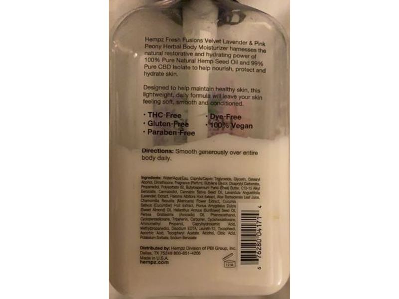 Hempz Fresh Fusions Body Moisturizer, Velvet Lavender & Pink Peony, 8.5 fl oz/250 mL